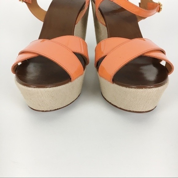 JCREW J CREW Size 7 Orange Patent Leather Strappy Wedges Platform Heels Sandals - Picture 5 of 9